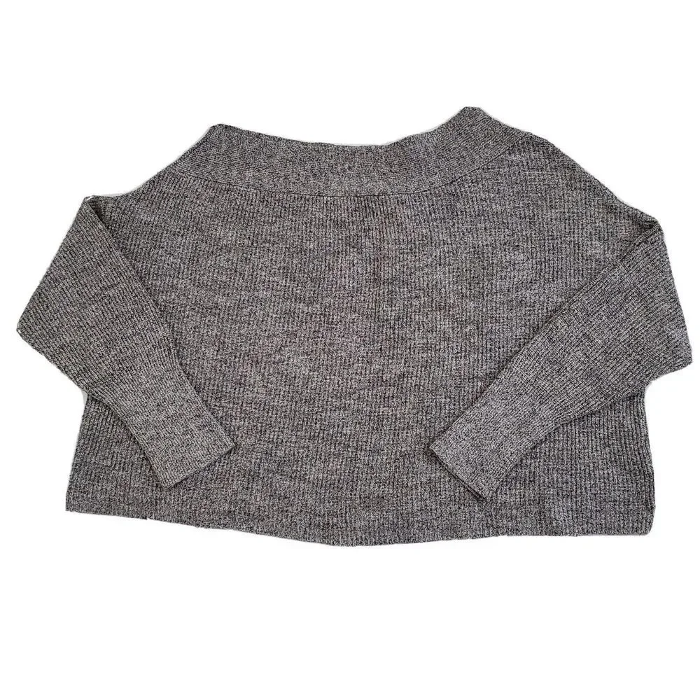 Free People Sweater (Women's Large) Gray Cropped Mock Neck Knit Pull‎ Over